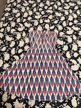 Mata Traders Red Blue Cream Patterned Cotton dress ikat